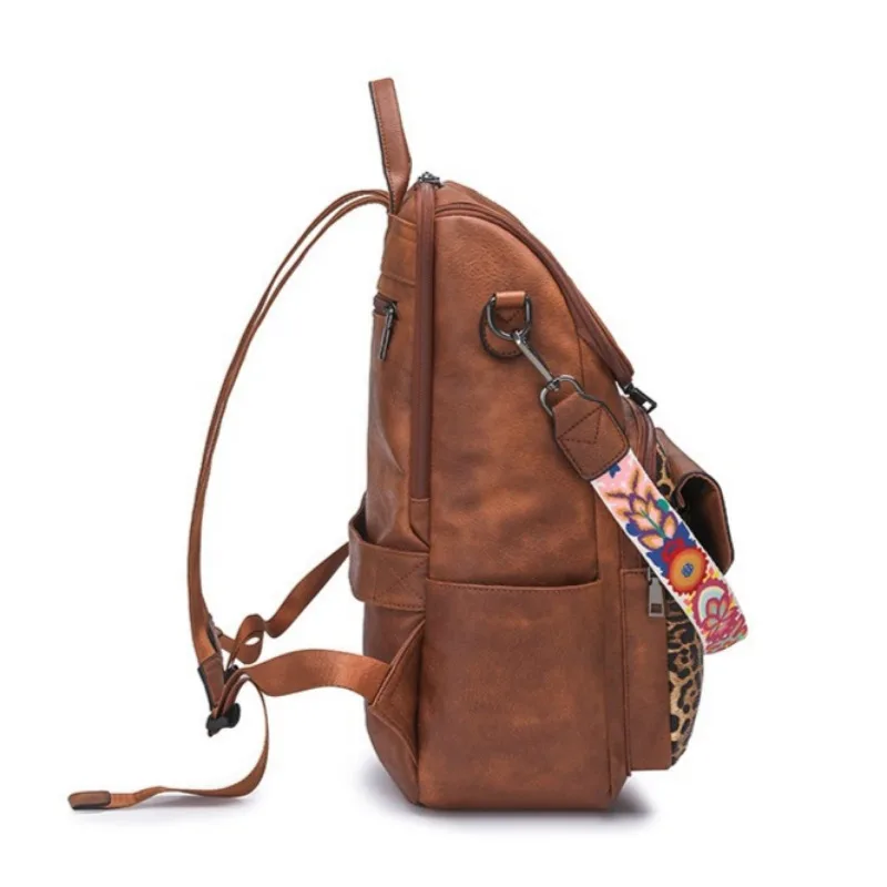 Winter Retro PU Leather Women Backpacks Fashion Commuter Daypack Multifunctional Shoulder Bags Street Trendy Out Travel Rucksack