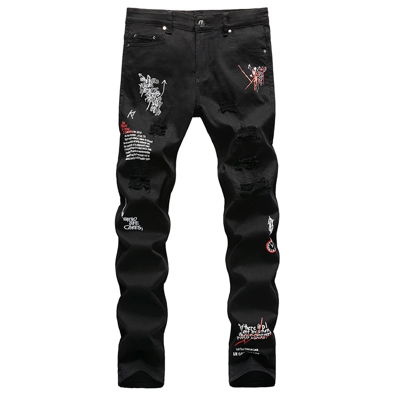 Männer zerrissene Jeans weiß schwarz Stretch Slim Fit Frühling Herbst Jeans hose Distressed Hip Hop Streetwear Biker Jeans