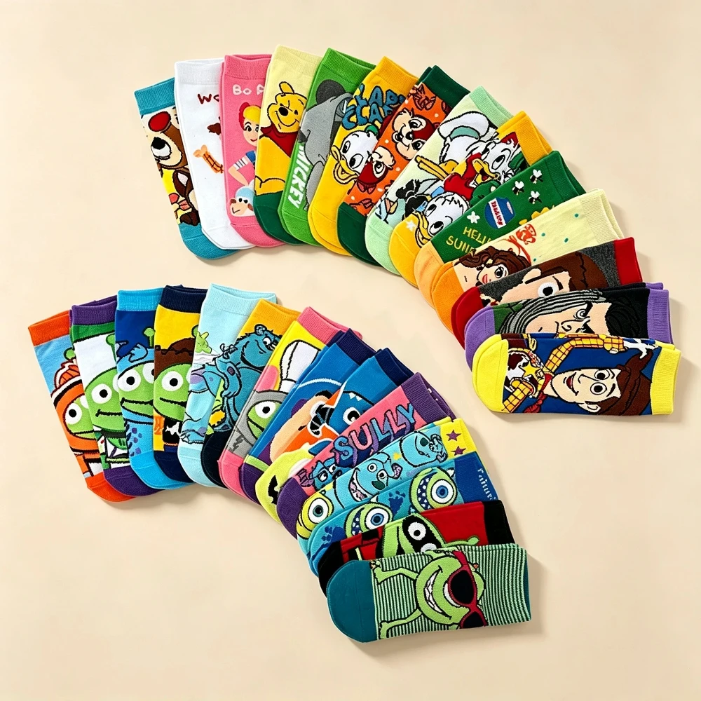 6/12 Pairs Random Mixed Pattern Color Cute Cartoon Printed Women's Round Neck Socks Soft Casual Daily Casual Ankle Socks
