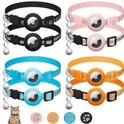 Cat Collar Compatible with Apple Airtag with Bell Adjustable Safety Buckle Reflective GPS Collar for Kittens Puppies 7-12In