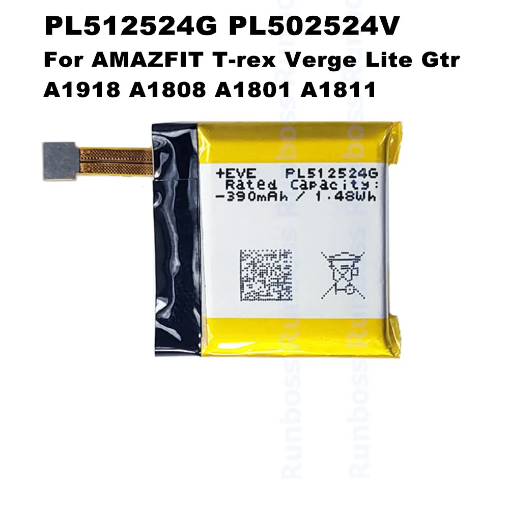 Original PL512524G PL502524V Battery For Huami AMAZFIT T-rex Verge Lite Gtr A1918 A1808 A1801 A1811 Smart Watch Batteries