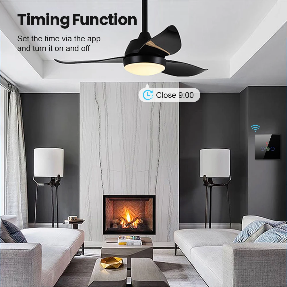 AVATTO Tuya Smart WiFi Ceiling Fan Switch with Screen,Tuya/Smart Life App Remote Timer Speed Control,Work with Alexa Google Home