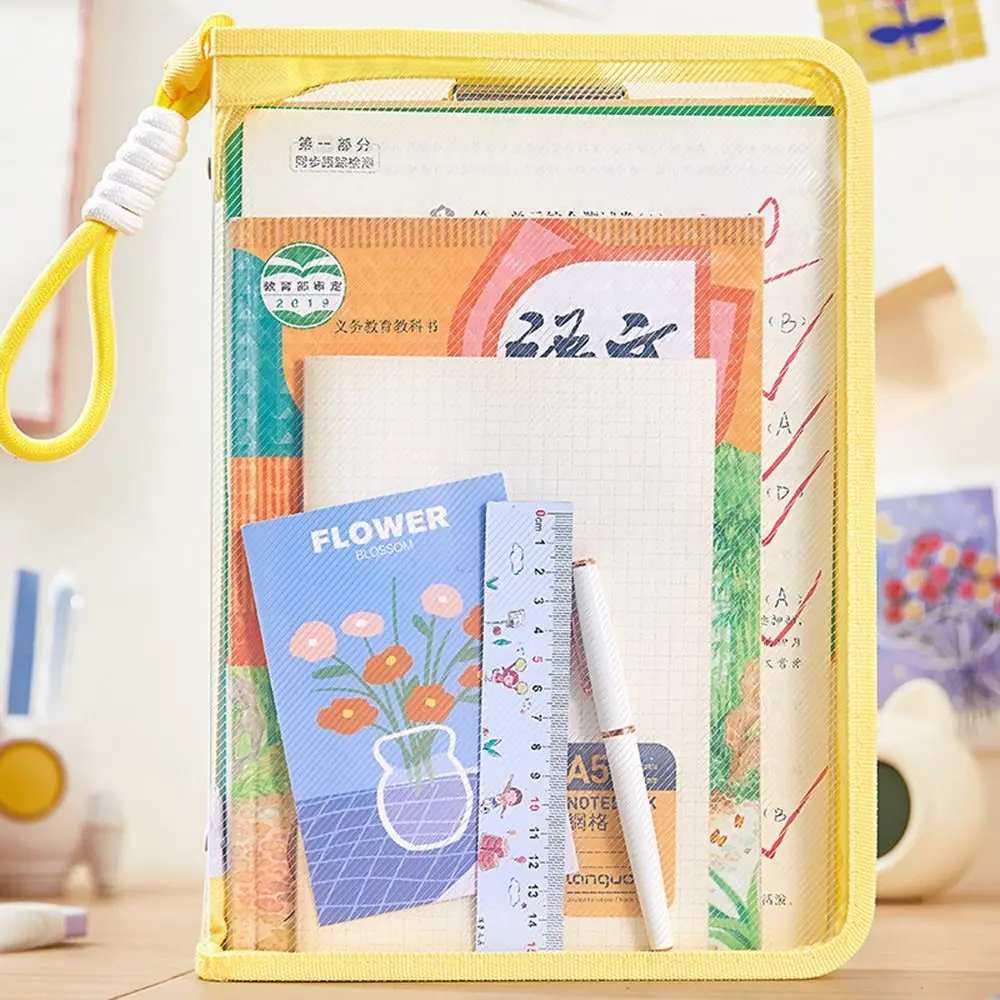 

Multifunctional Test Paper Storage Bag Built-in Clip Board Morandi Color Transparent File Bag with Handle Portable