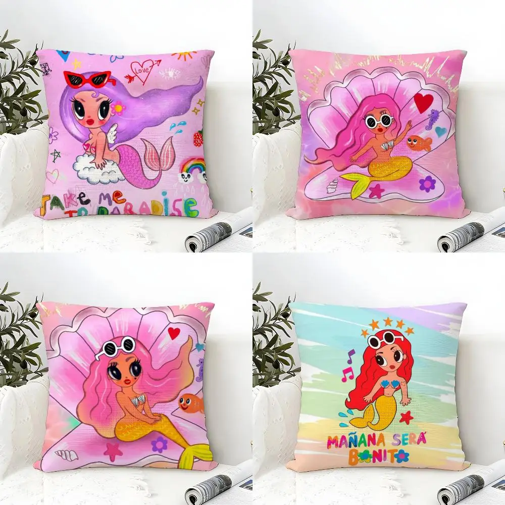 K-Karol G-G Female Singer Cushion Cover Eco Linen Pillow Case Double-Sided Print Breathable Durable Zipper Home Decor Gift