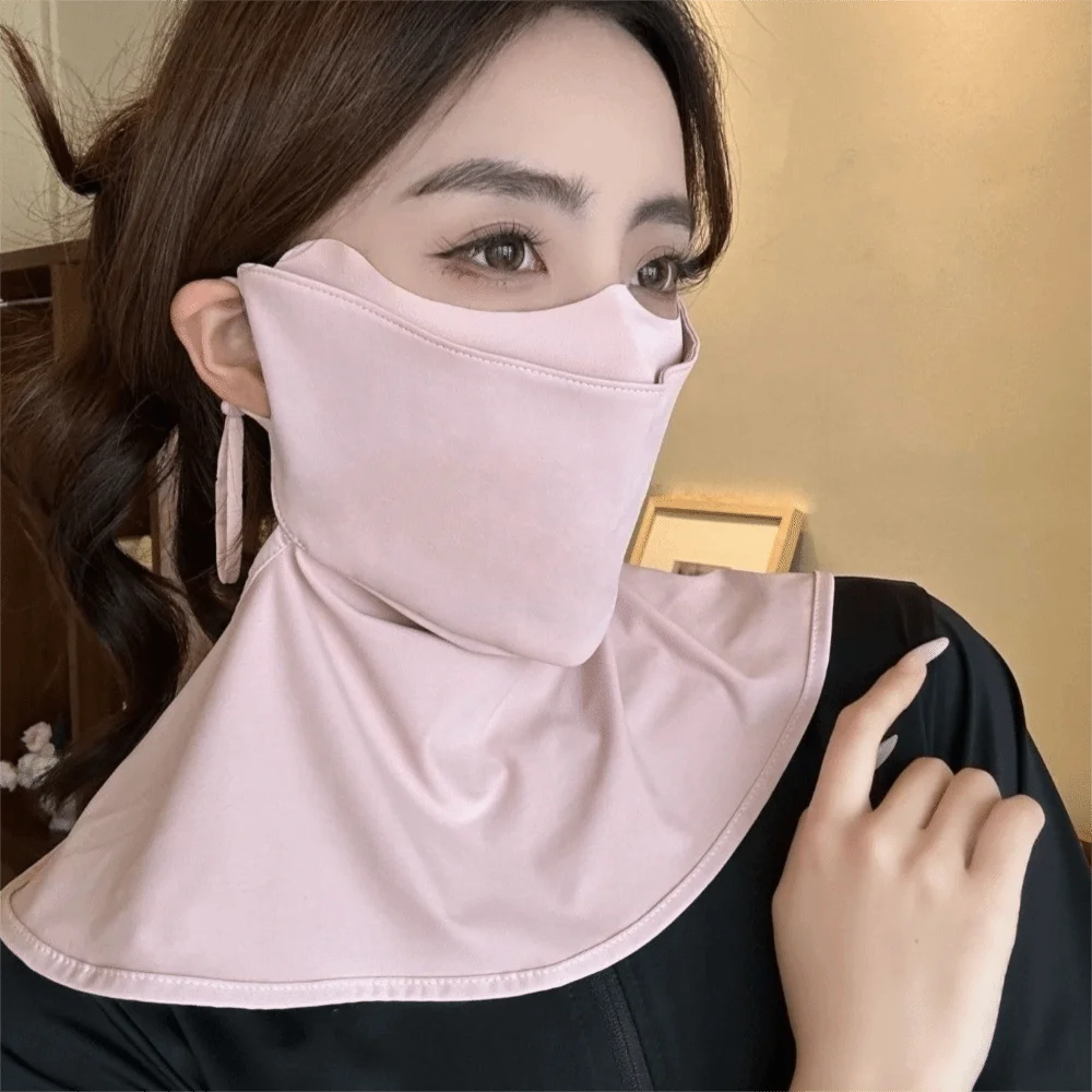 Breathable Ice Silk Face Mask Integrated Shawl with Drinking Compartment UV Protection Face Bkini Face Cover Extended Version