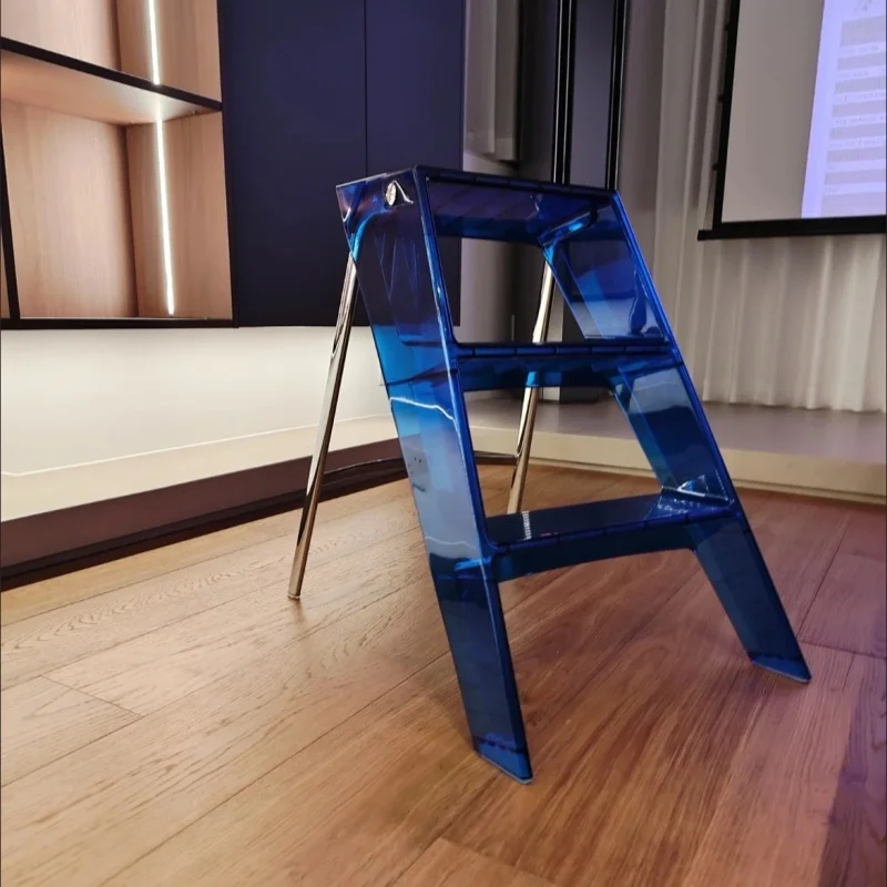 3 Step Household Herringbone Ladder Folding Modern Home Stepladder Living Room Storage Rack Transparent Acrylic Ladder Stairs