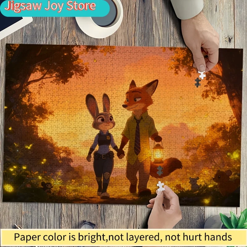 1000pcs Disney Zootopia Judy Hopps and Nick Wilde Poster Puzzle, High Difficulty, DIY Home Decor, Game Puzzle
