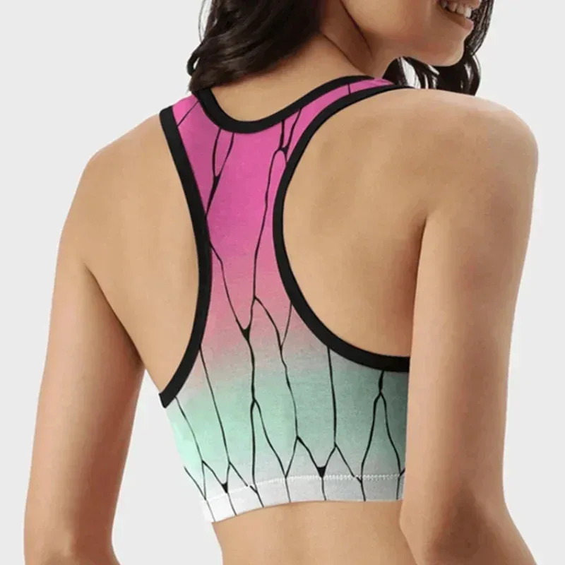 اللياقة البدنية الصالة الرياضية أنيمي شيطان القاتل Kochou Shinobu تأثيري حلي الرياضة تجريب الجري قصيرة الصدرية ملابس رياضية لليوجا رياضية