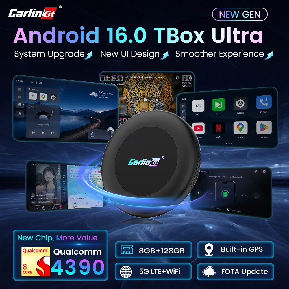 CarlinKit Ultra2 CarPlay Ai Box Android 16 TV Box CQ4390M Wireless Android Auto Screen Mirroring Video Streaming Box 5G LTE OTA