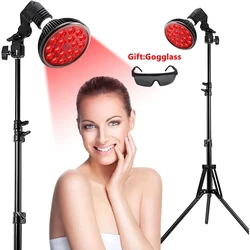 18Pcs Chips 54W LED Red Light Therapy Lamp 660nm&850nm Infrared Bulb with Floor Stand for Skin Care Pain Relief 360° Adjustable