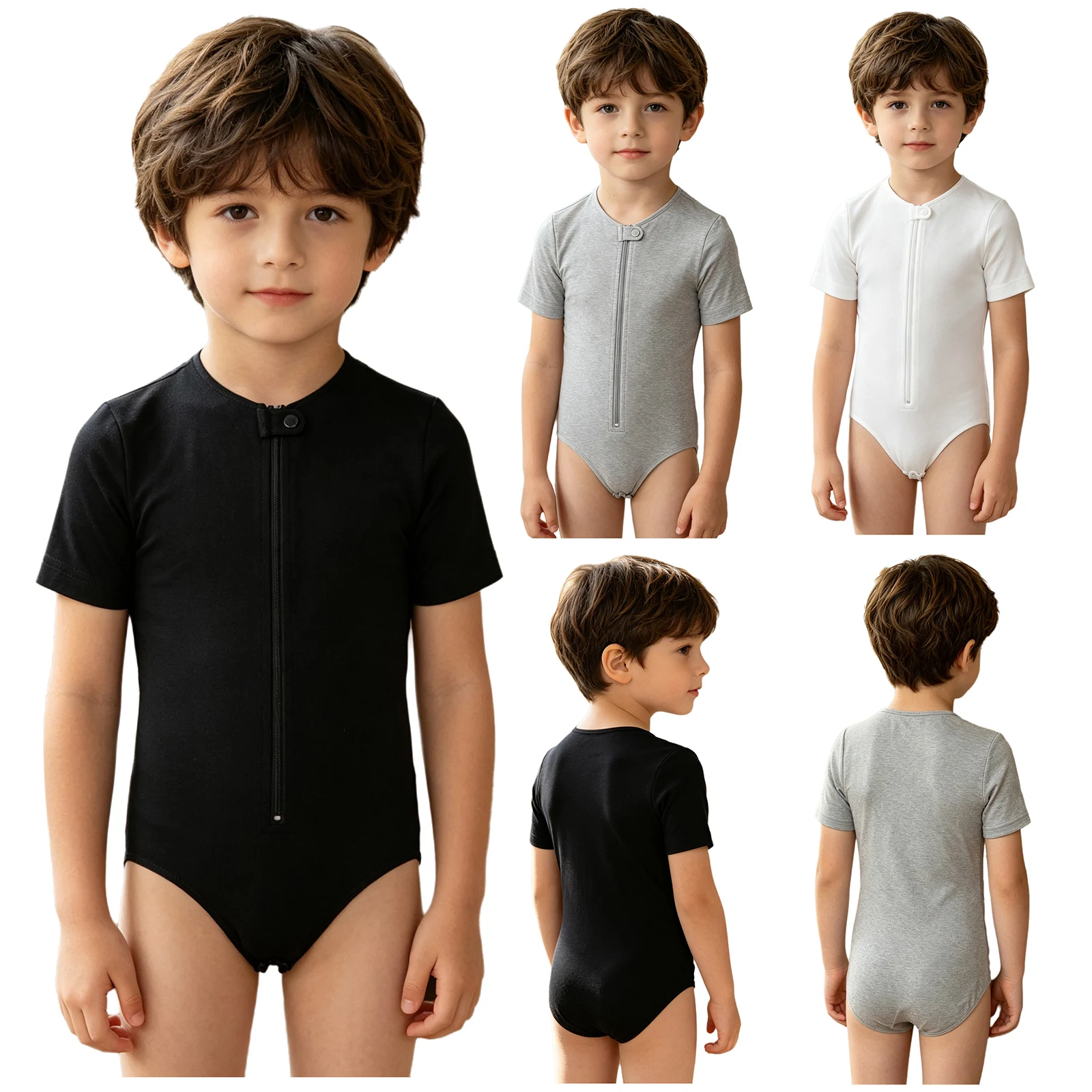 Kids Boys Special Needs Adaptive Clothing Bodysuit Short Sleeve Anti-Strip Zipper Diaper Cover Leotard Pajama Sleepwear Playwear view 5