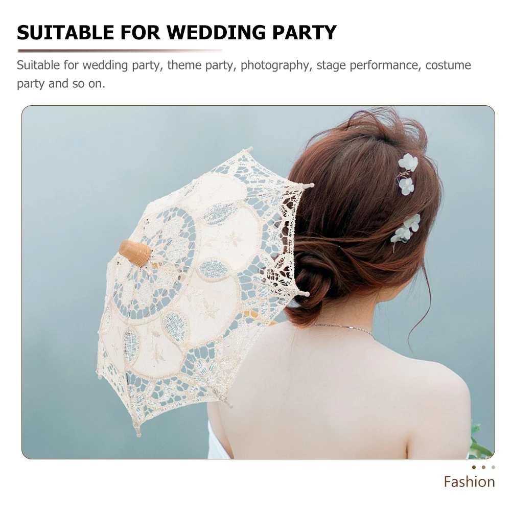 

2 Pcs Lace Embroidery Umbrellas White Ivory 15CM Wedding Bridal Photo Props Portable Easy to Store Cotton Fabric