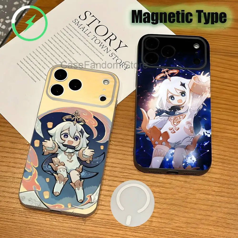 

P-Paimon G-GenshinS Magnetic Wireless Charging Transparent White Phone Case For iPhone 17,16,15,14,13,12,11,Pro,Max,Plus