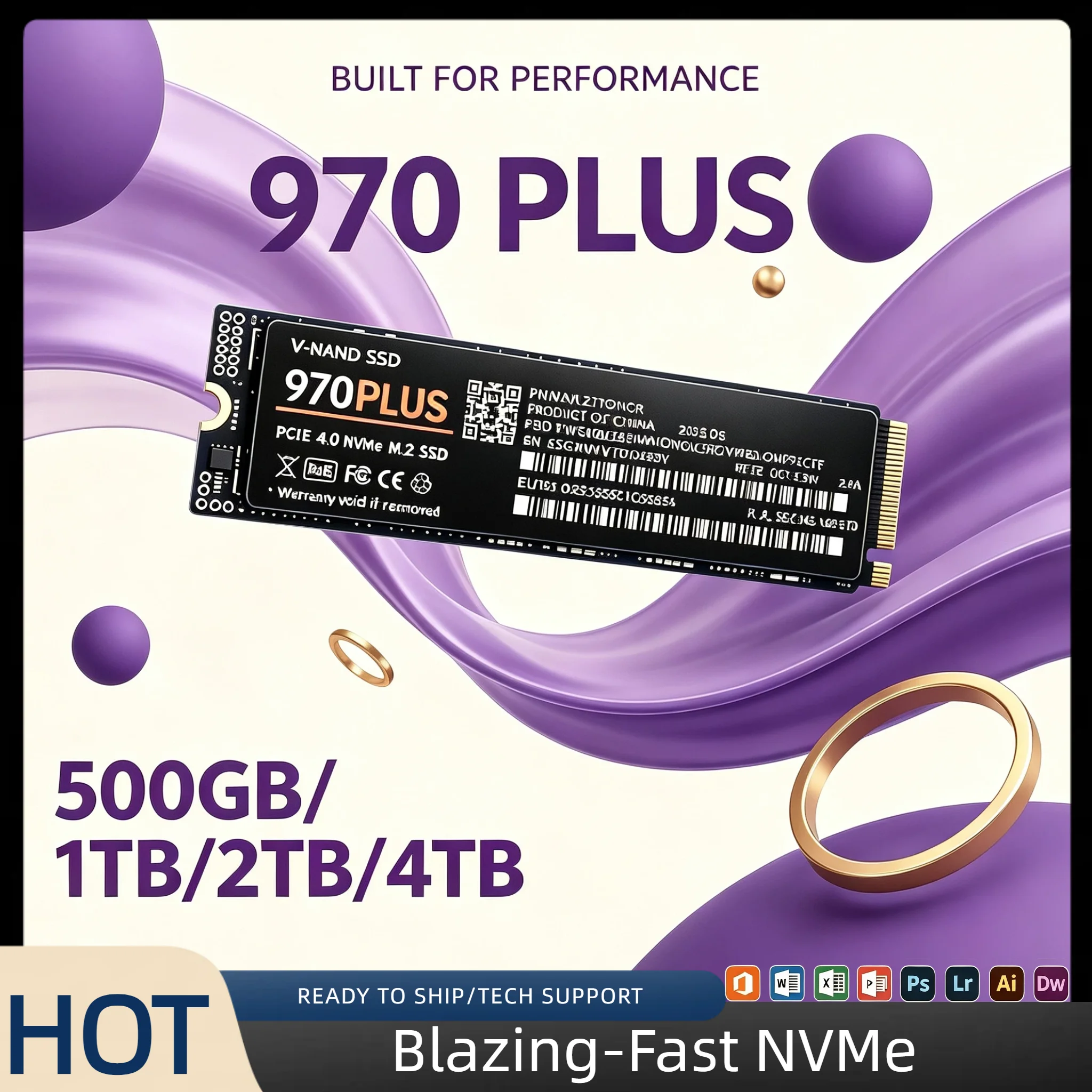 High Speed 7300MB/s 970 PLUS M.2 NVMe SSD PCIe 4.0x4 TLC 3D NAND 2280 500GB 4TB Gaming Disk PS5 Laptop Desktop