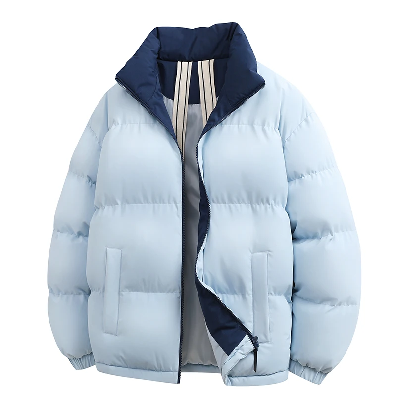 

New Autumn and Winter Color-Blocked Stand-Collar Cotton Jacket, Multi-Color Loose Puffer Jacket, Reversible Design for Warmth and Cold Resistance, Fashionable and Versatile Unisex Style, Commuter Street Trend Slim-Fit Cotton Coat