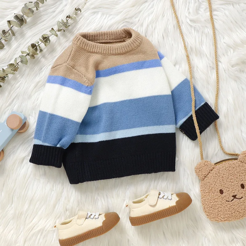 

6 Months to 3 Years Baby Boys Sweater Autumn Winter Clothes Long Sleeve Crew Neck Contrast Color Pullover Baby Clothing