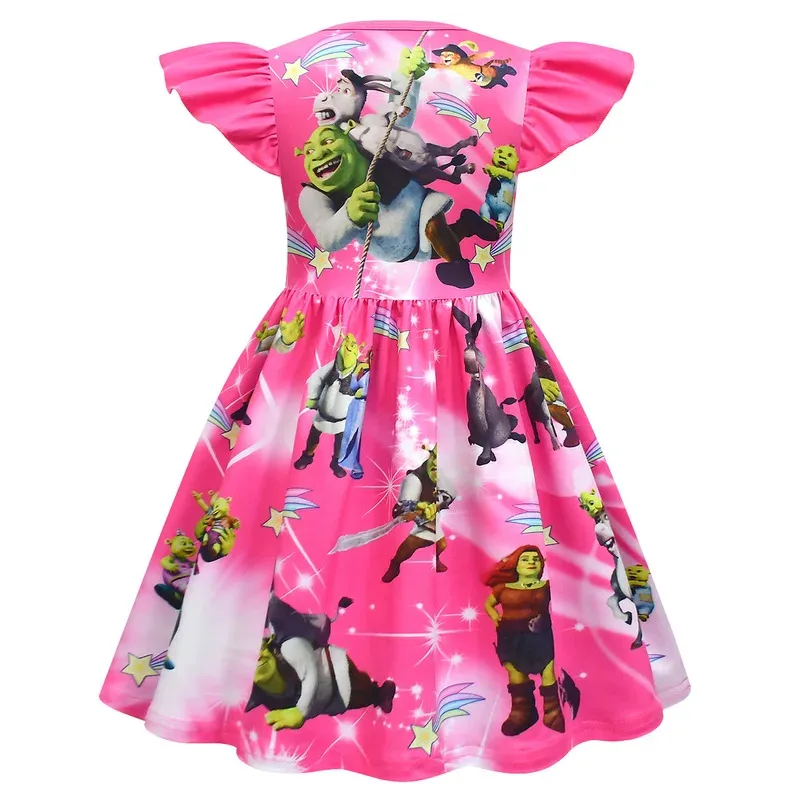 فساتين zz04zz12Shreks Fiona بأكمام طائرة على شكل حرف a Shreks وحمار مطبوع عليها رسوم كرتونية فستان باليه بحزام للفتيات فستان حفلات للأطفال Clo