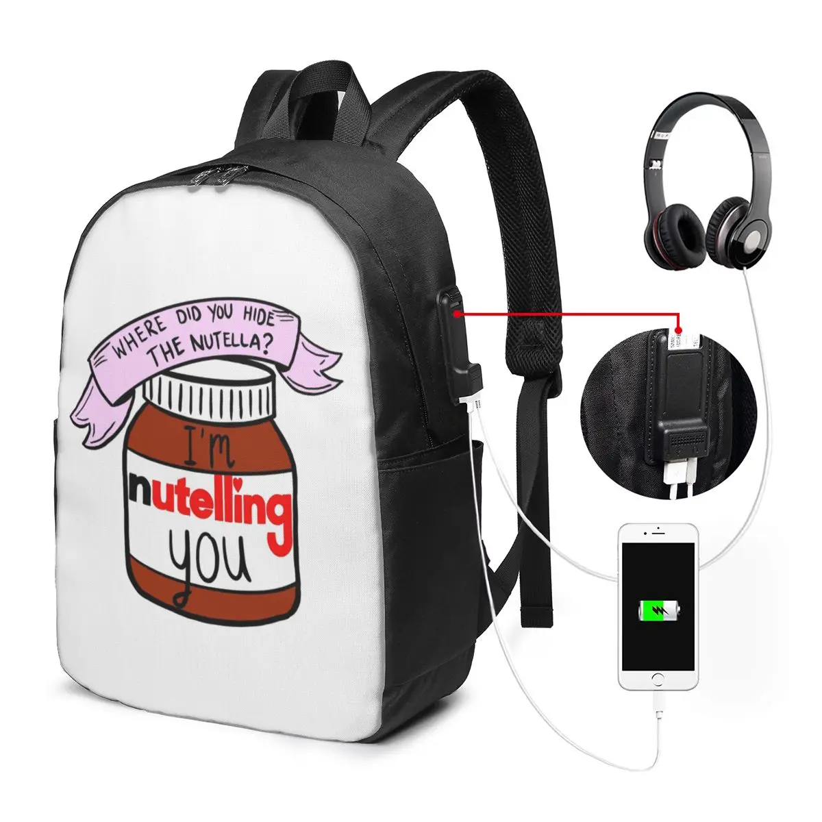 

Nutella Backpack Travel Notebook Bag Computer College Student School Bag Laptop Shoulder Bags for Men Women