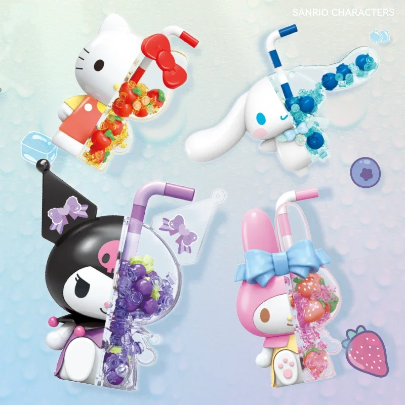 

New Sanrio Assembly Figure Kuromi Cinnamoroll My Melody Hello Kitty Bubble Soda Action Model Doll Toys Figurine Collection Gift