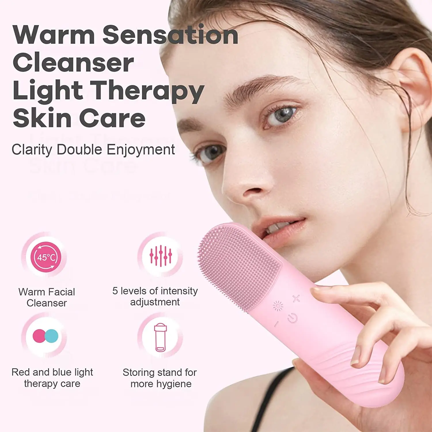 New Sonic Facial Cleansing Brush IPX7 Silicone Face Wash Brush Hot and Cold Face Massage Electric Face Cleaning Brush