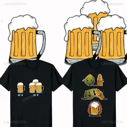 Beer Print Fusion Wheat Fighting Tshirt Men Women Oktoberfest Cartoon Graphic Breathable Vintage Cotton Streetwear Short-sleev