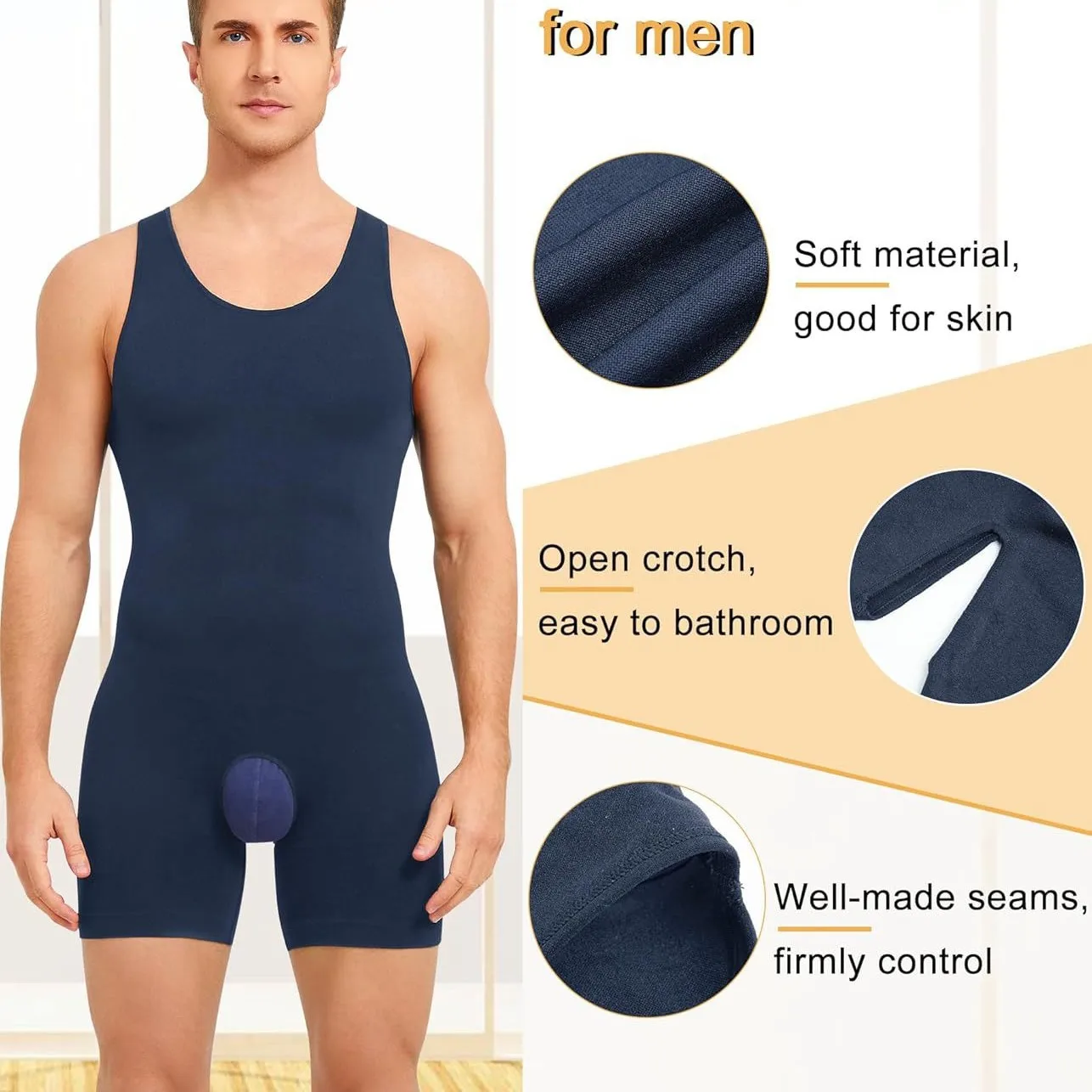 ใหม่ผู้ชาย Shapewear Jumpsuit เปิด Crotch Bodysuit ฐานชั้นออกกําลังกายกล้ามเนื้อยืดชุดชั้นใน Sensitive เซ็กซี่
