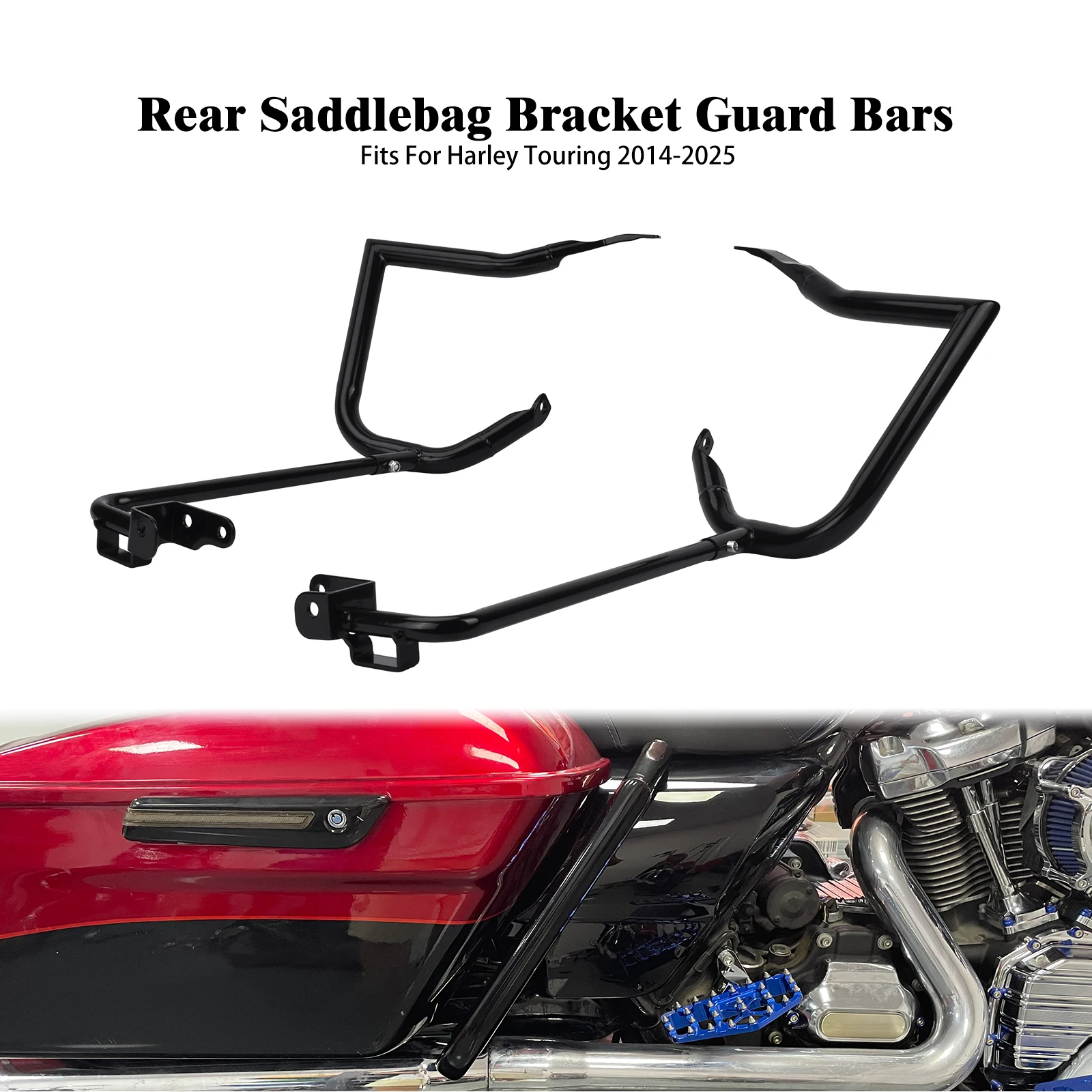 Motorcycle Alu Black Rear Saddlebag Bracket Guard Rail Crash Bars For Harley Touring Road Street Electra Glide Road King 14-2025