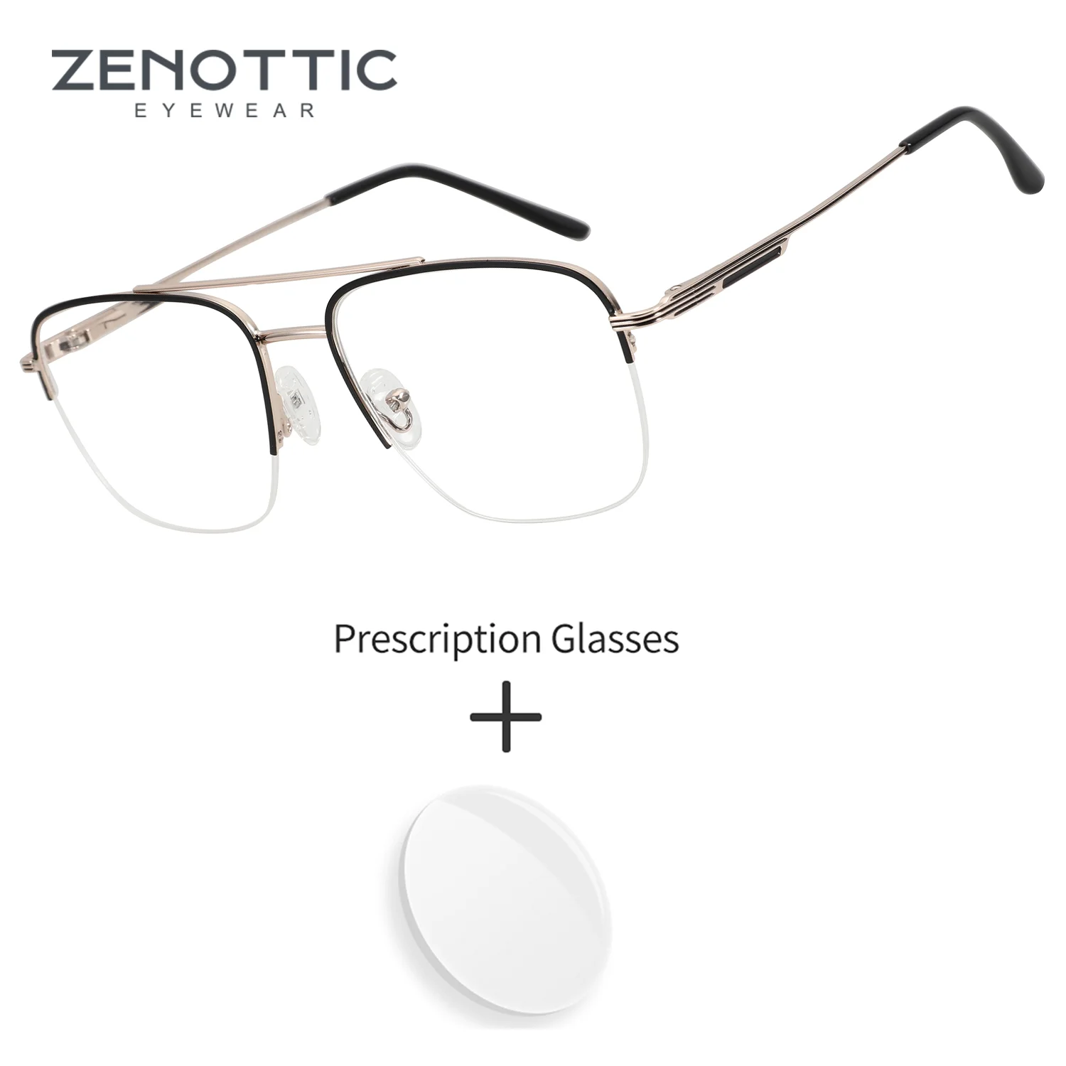 

ZENOTTIC (M Size) Men Half-frame Square Metal Prescription Pilot Glasses Blue Light Blocking Optical Eyewear For Screen