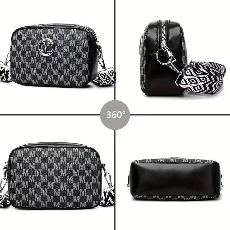 lassic Check Pattern PU Leather Small Sling Bag Replaceable Shoulder Strap, Fashion Crossbody Purse for Casual Street Outings
