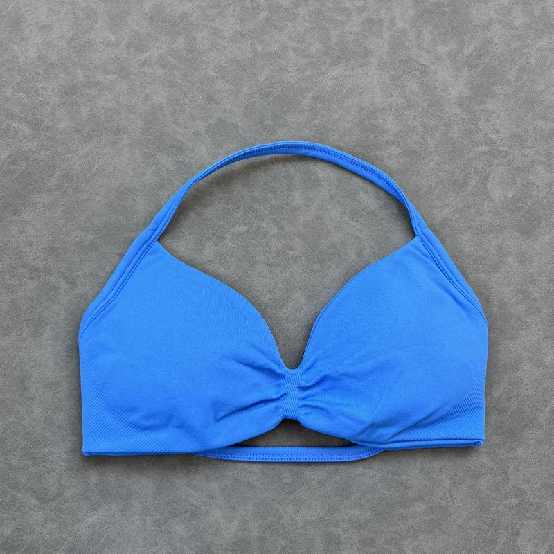 No Logo Sports Bra Sexy Strappy Backless Halter Bra Padded Fitness Yoga Bra Low Support Workout Gym Crop Top Women Tank Tops