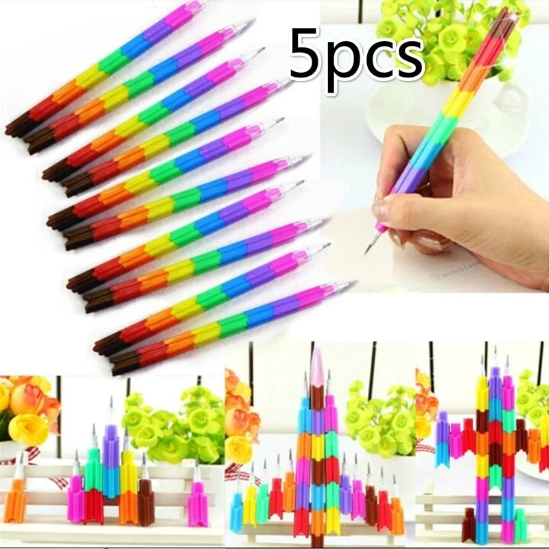 

5Pcs/lot Creative Rainbow Stacker Swap Pencils Building Block Non-Sharpening Pencil Writing Pencil for Kids Cute Pencils