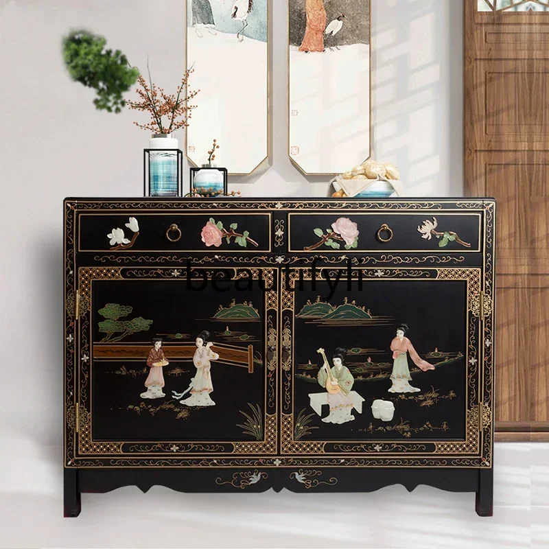 

zxqXZQNew Chinese bone stone inlaid character right-angle bar cabinet dining side cabinet integrated against the wall