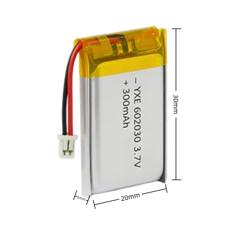 602030 300mAh Lithium Rechargeable Battery 3.7V Li-ion Polymer Battery PH2.0 Plug Bluetooth Headset Speaker Monitor Self-Timer