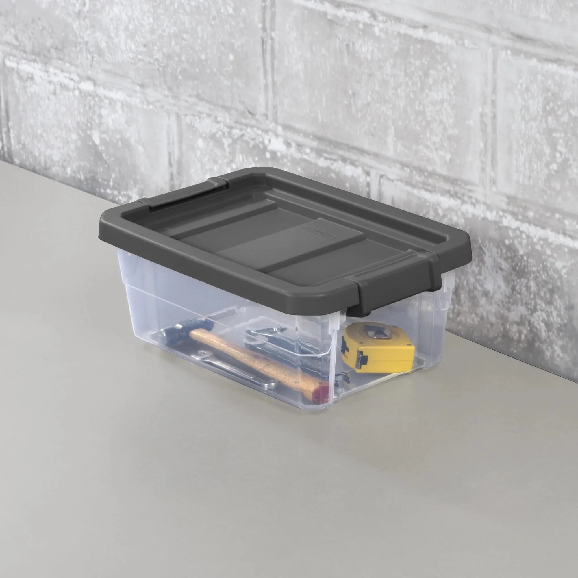 Scatola impilabile da 16 litri, contenitore in plastica trasparente resistente con coperchio, grigio scuro, 6 pezzi