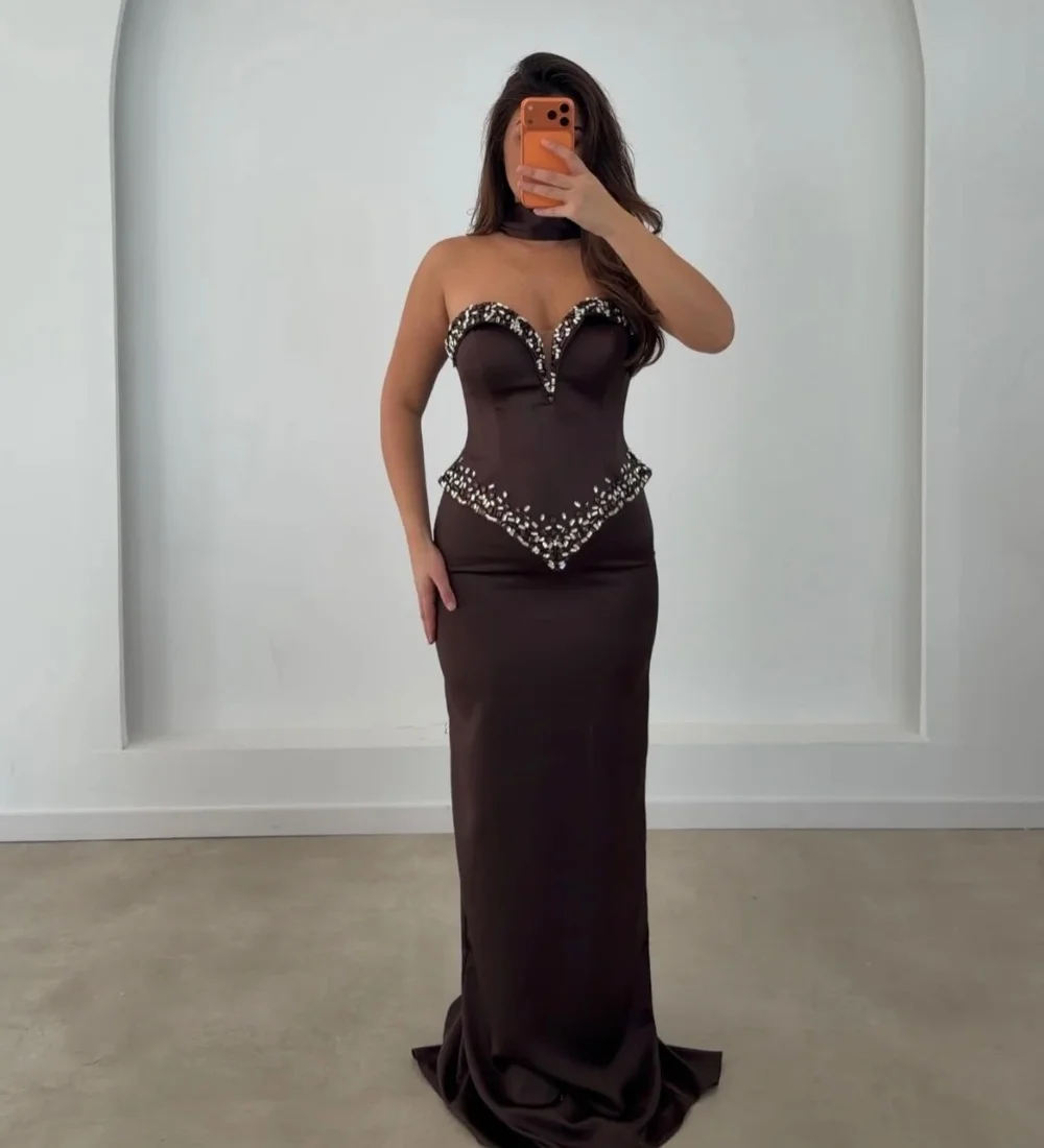 Customized Modest Fashion Rhinestone Beading Straight Sweetheart Floor-Length Evening Dresses Sizes Available for Woman
