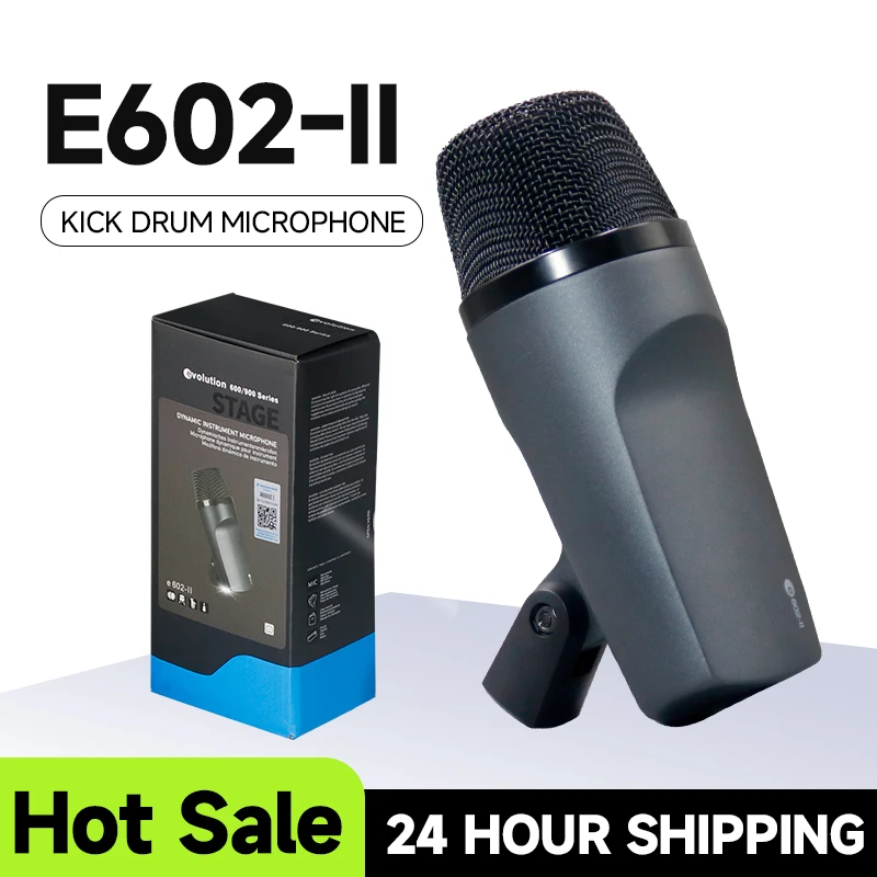 E602-II Dynamic Instrument Microphone with Clip Arm Mount for Bass Drum Low-frequency Guitar Recording Live Karaoke Performance