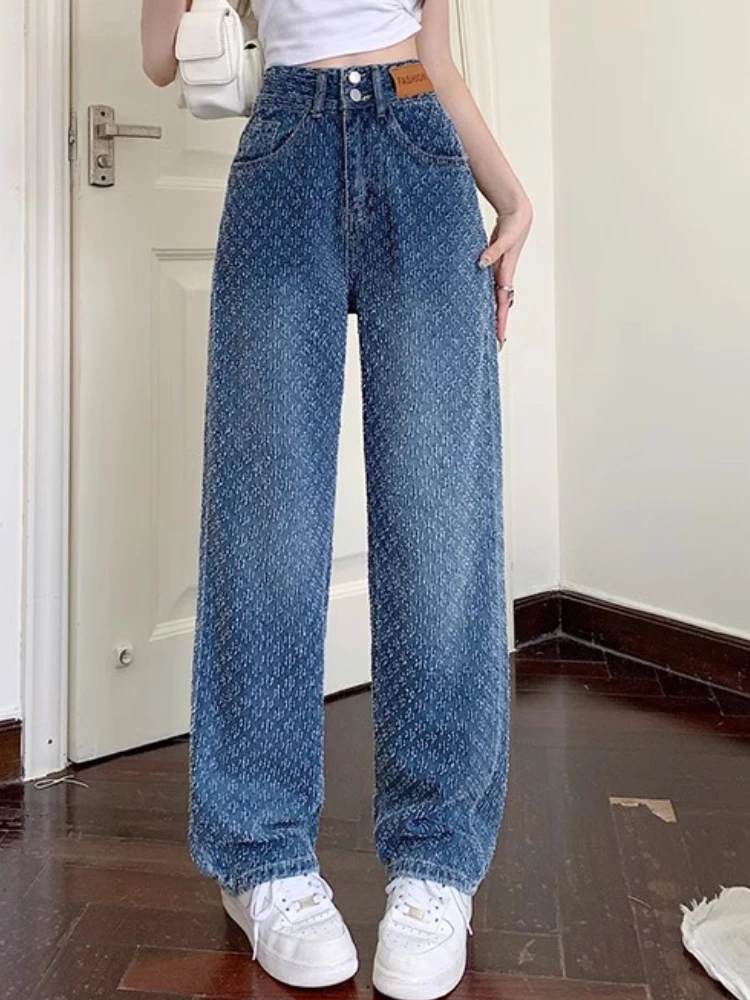 Y2K Spodnie Denim Straight Leg Women Longs Point High Waist Trouser Casual Baggy Loose Plus Size Retro Fashion Jeans Summer Autumn