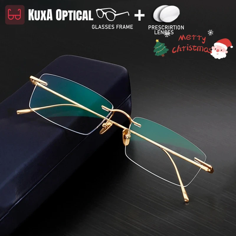 

KUXA Офисные очки без оправы для бизнеса 1,61 MR-8 1,67 Рецептурные линзы для близорукости, прогрессивные фотохромные глазки из чистого титана