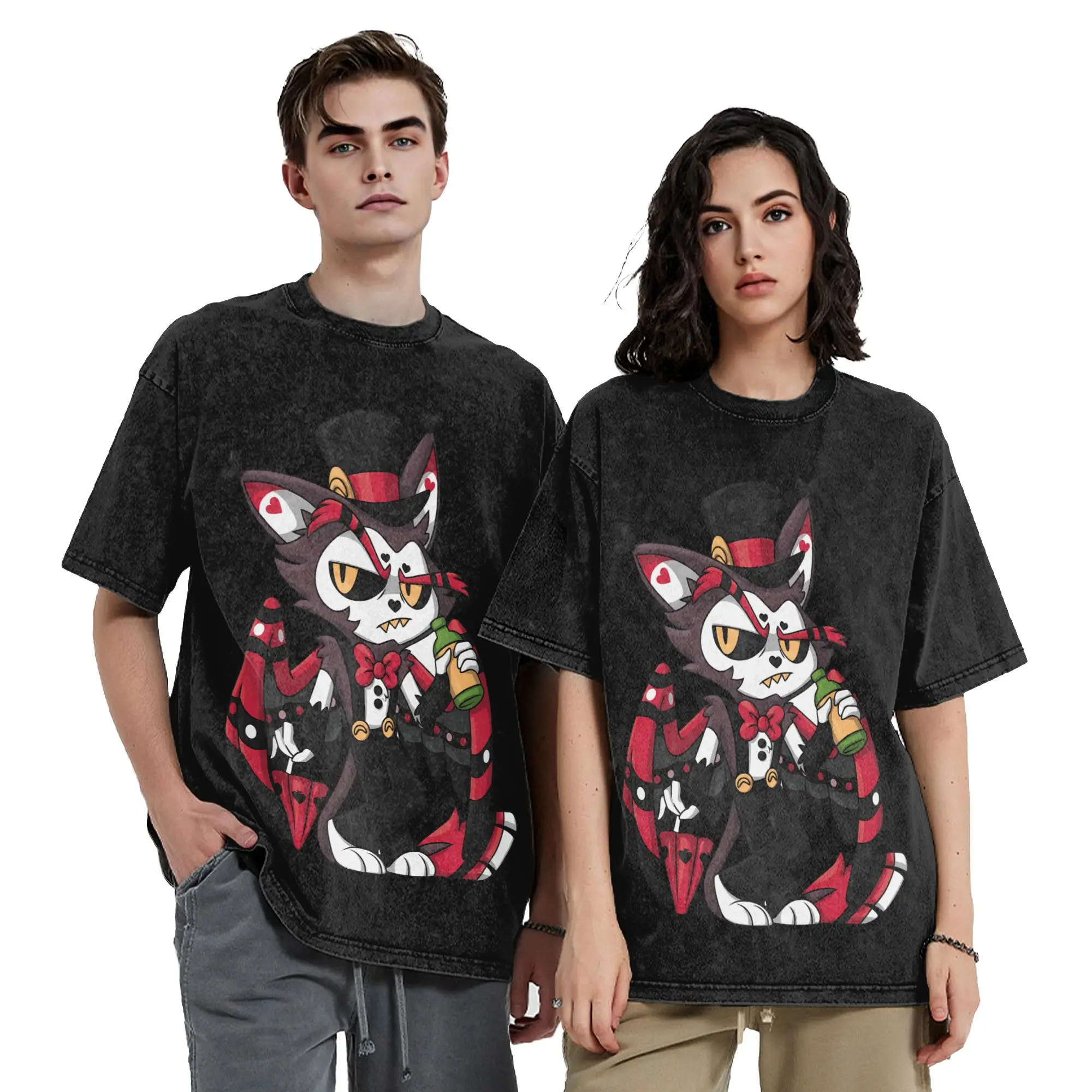 

Hazbin Hotel woman Men Cotton Washed Hot stamping Print T-Shirt, Harajuku Cotton Tshirt Men's Summer Short Sleeve Tees