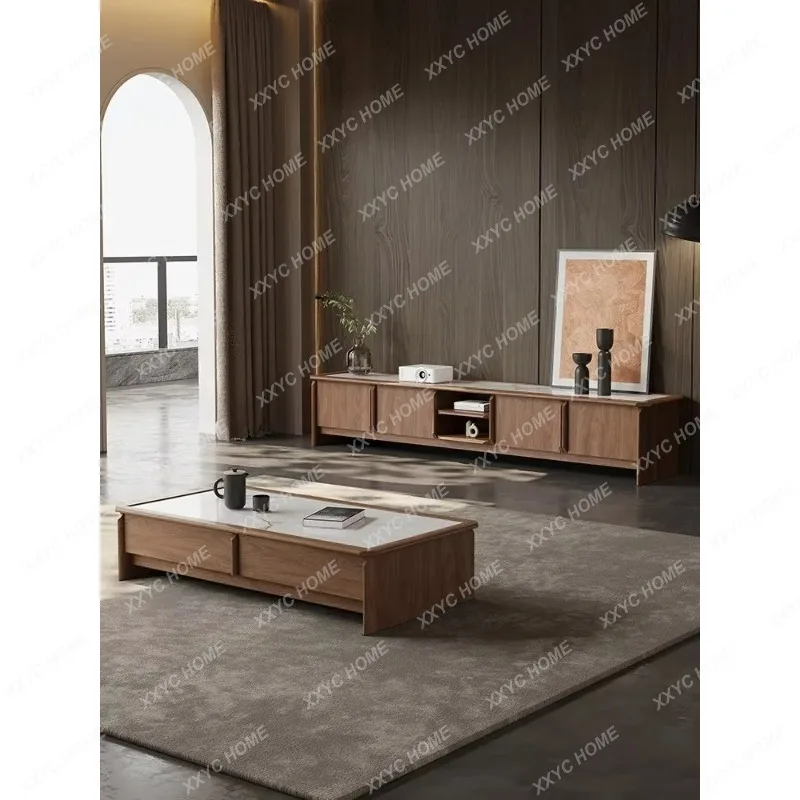 XXTV Cabinet Living Room Home Rock Slab TV Coffee Table Combination Solid Wood Floor Cabinet