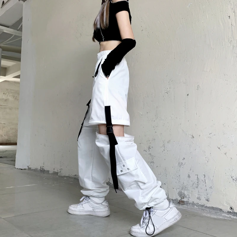 

Unisex Oversize XXXL Women Men Y2K Pants Ribbon Detachable Cargo Trousers Male Dance Rock Hippie Handsome Party Club Pantlon