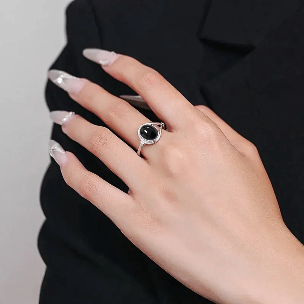 925 Sterling Silver Ring Natural Oval Black Onyx 8*10mm Simple Style Certifie Ring With Natural Stone Fine Jewelry For Women Men