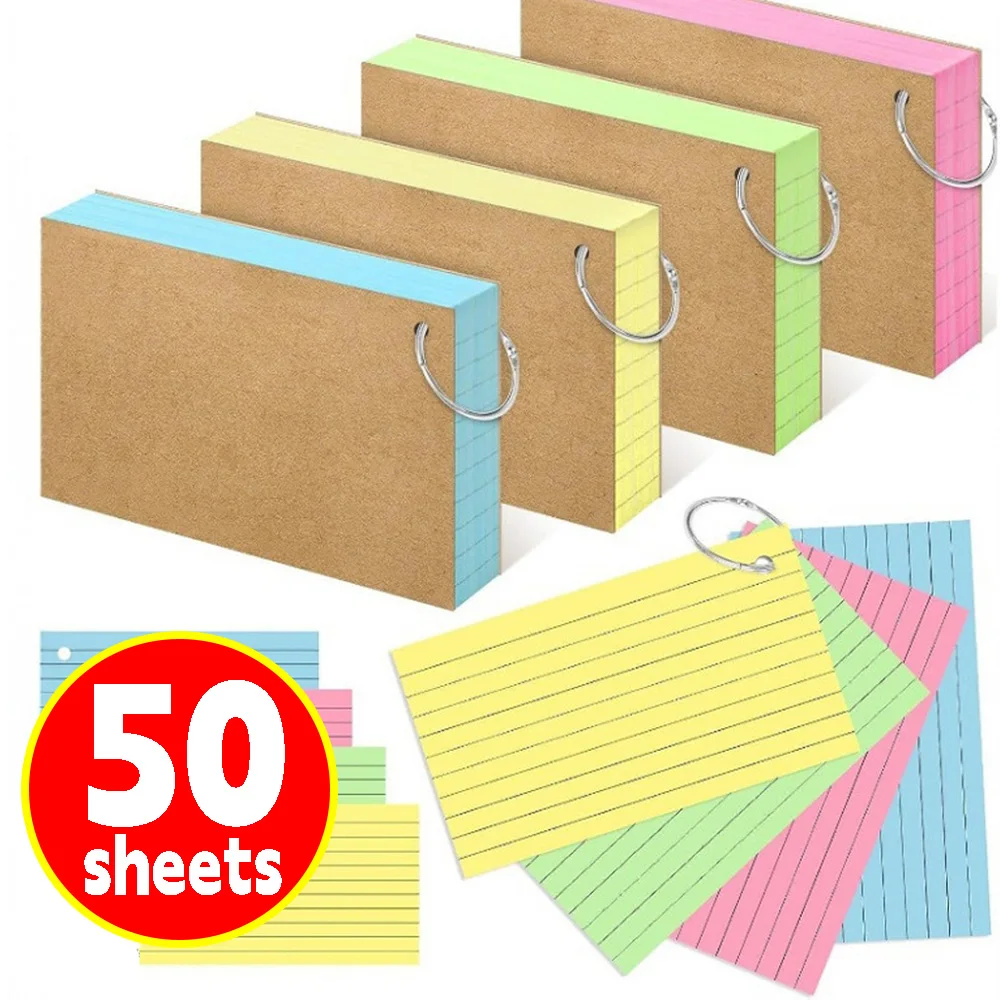 

50 Sheets Horizontal Line Binder Revision Notes NoteBook Loose Leaf Memo Cards Small Revision Cards for Office Study NotePads
