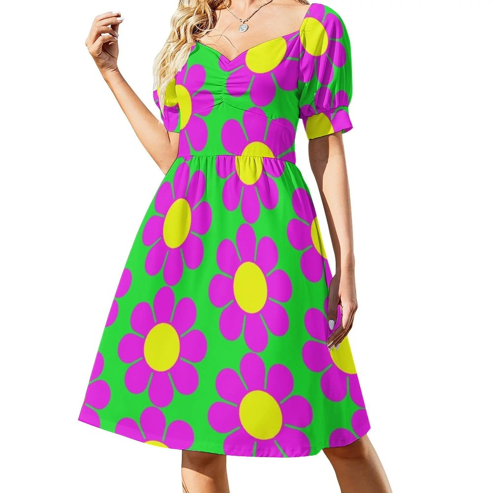 

Pink Yellow Hippy Flower Daisy Dress prom dresses clothes for women sexy dress for women