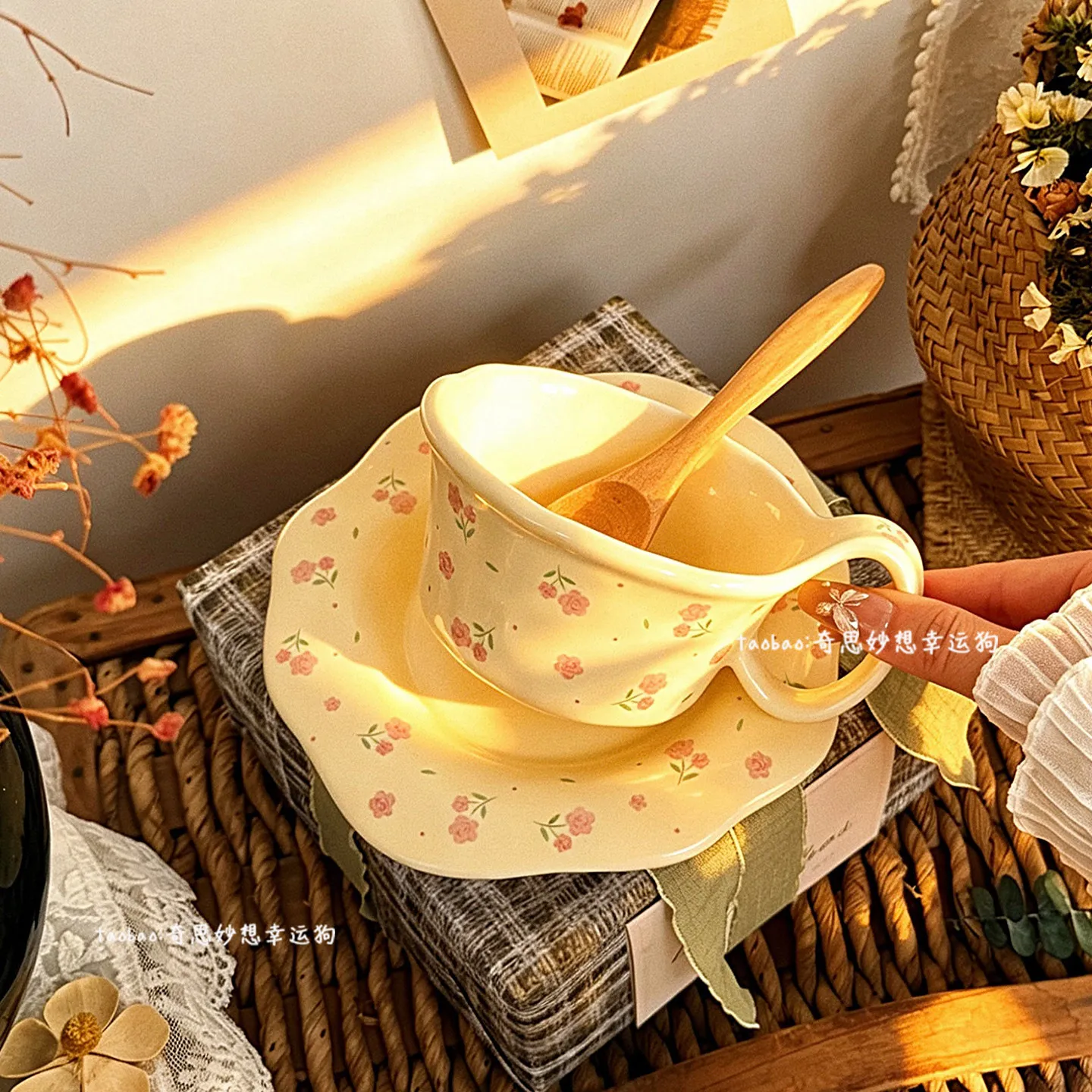 240ml Floral Print Coffee Cup Dish Set 2026 New Household High Aesthetic Ceramic Cup Birthday Gift to Friends and Family