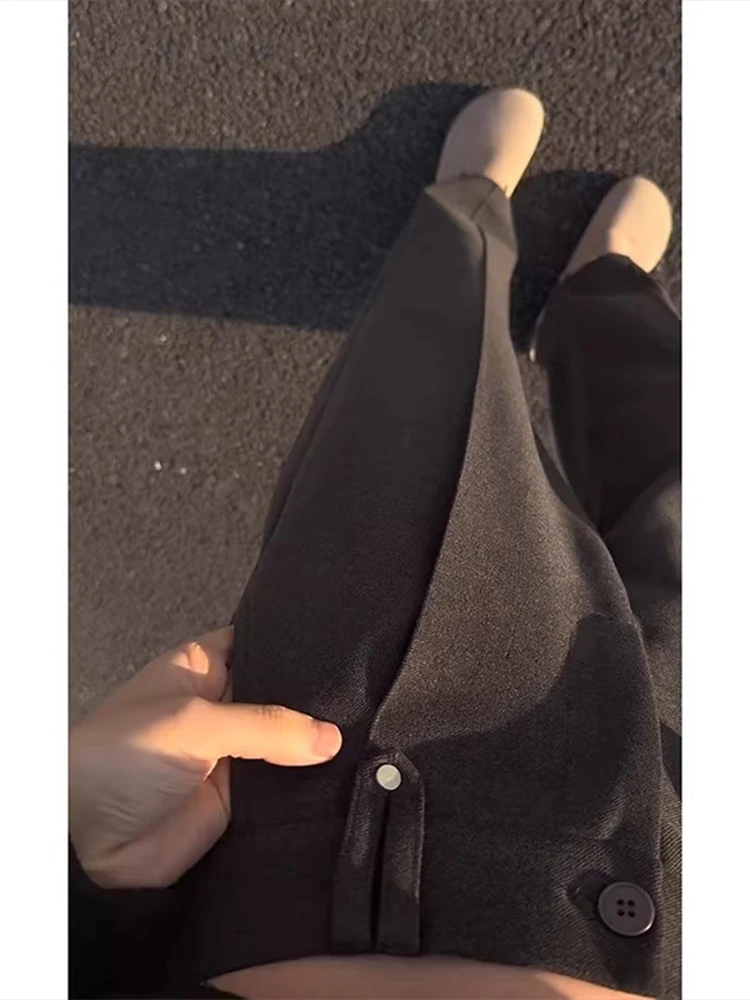

Casual Straight Leg Men's Pants Mixed Fabric Bla ey Loose Fit Drapey Sle Leisure Trousers High Waist Suit Long Pants