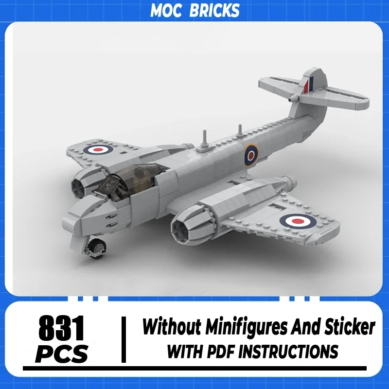 

Military Series Moc Building Blocks 1:35 Scale Meteor F Mk.4 Model Technology Aircraft Bricks DIY Assembly Fighter Toy For