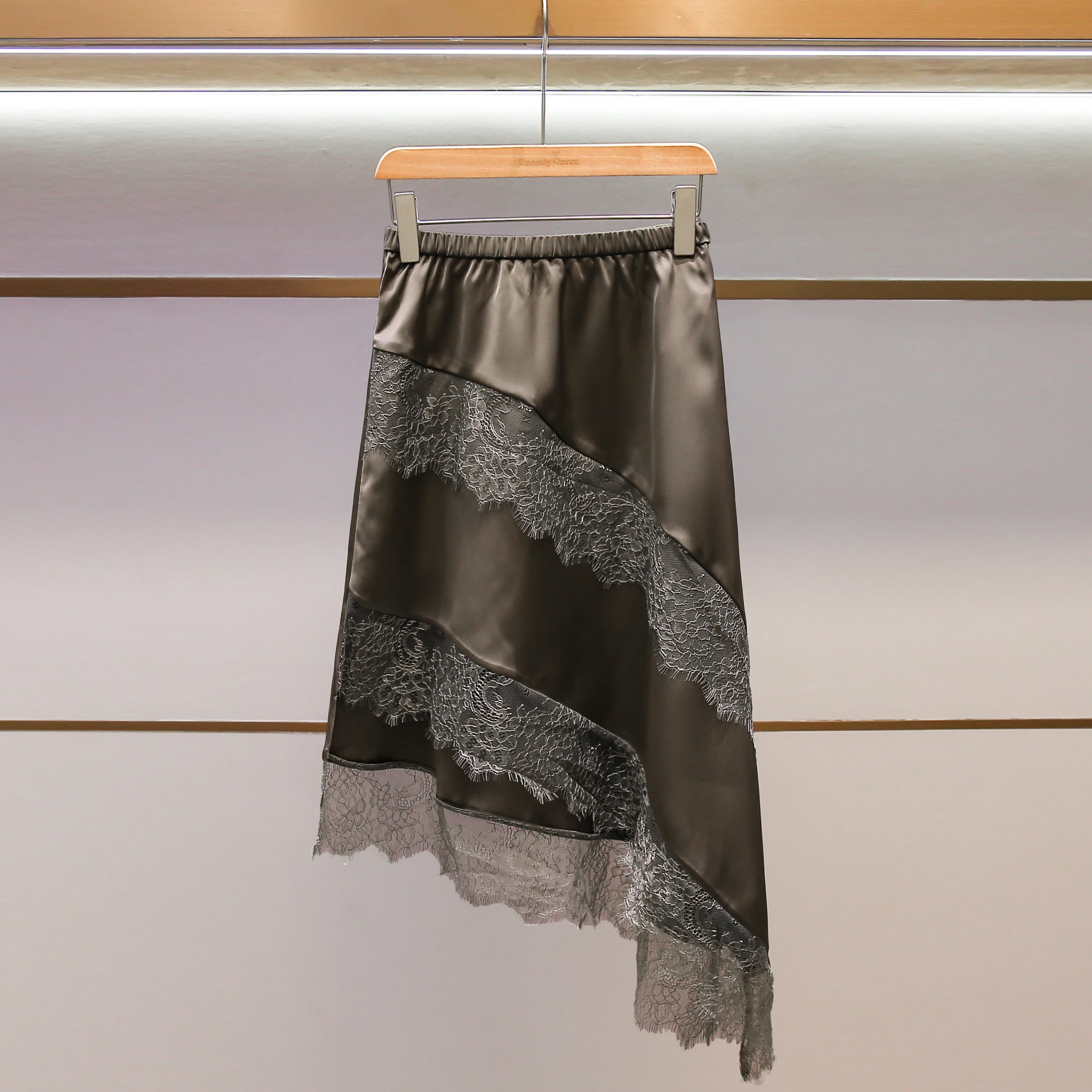 

Ele Lace Asymmetrical Midi Skirt High Waist A-Line Casual Sle Women's Premium Faion Autumn New Arrival