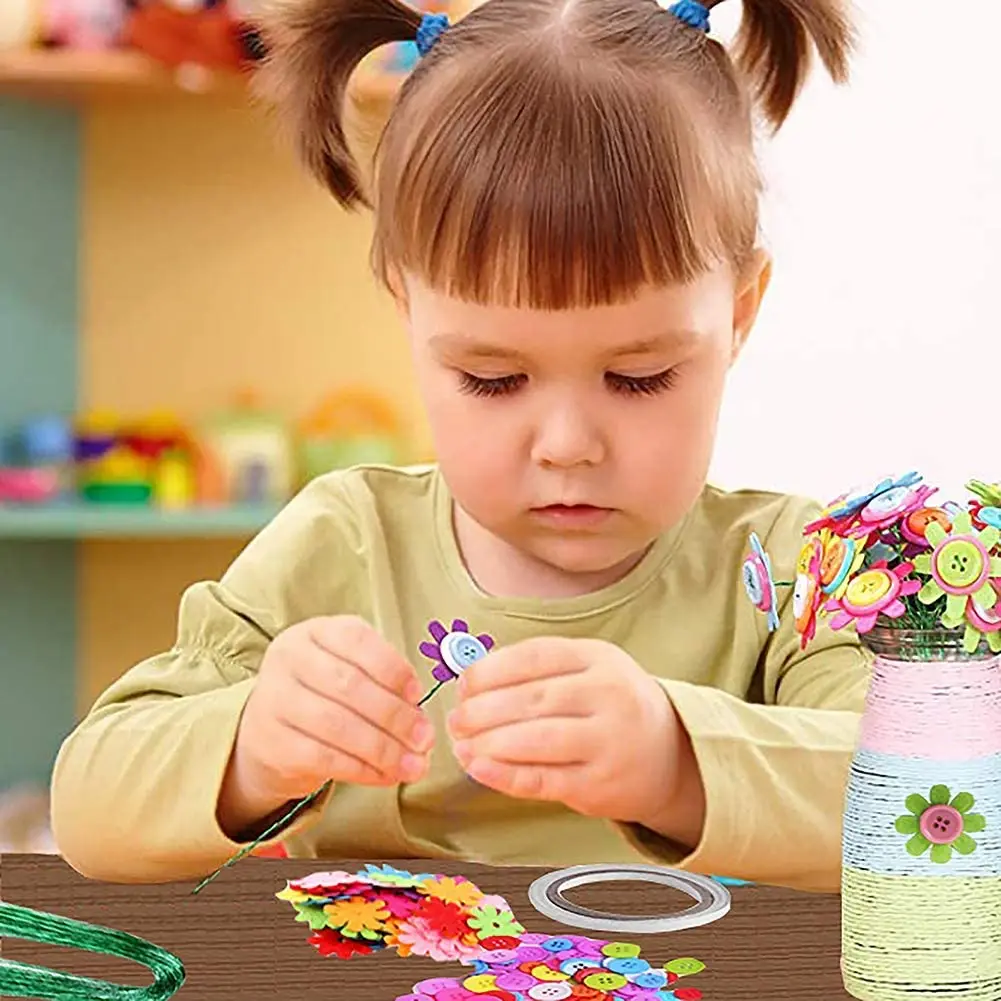 Bouquet de boutons de bricolage fait à la main pour enfants, kit d'artisanat de fleurs, jouets créatifs, faites votre propre bouquet, projet d'art, cadeau d'activité, décor de chambre