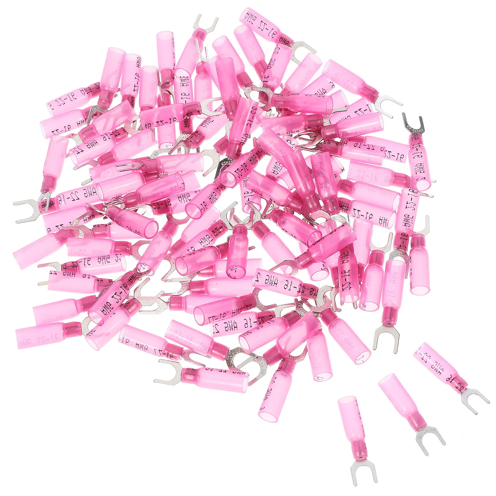 100Pcs Pre Insulated Fork Terminal Electrical Connectors Cold Pressed Heat Shrink Wire Connectors Waterproof for Automotive